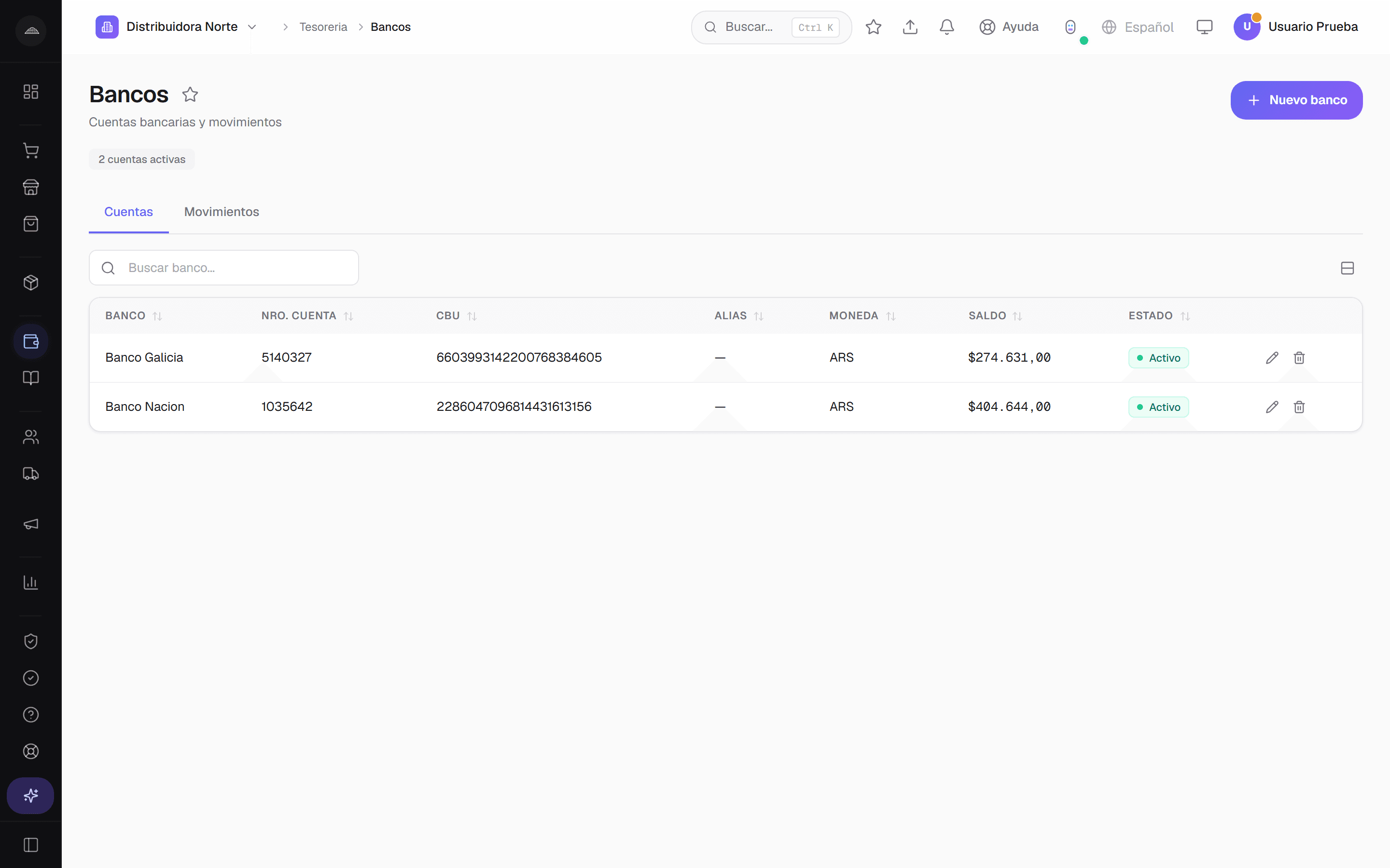 Listado de movimientos y verificación de saldo de una cuenta bancaria en Abakool