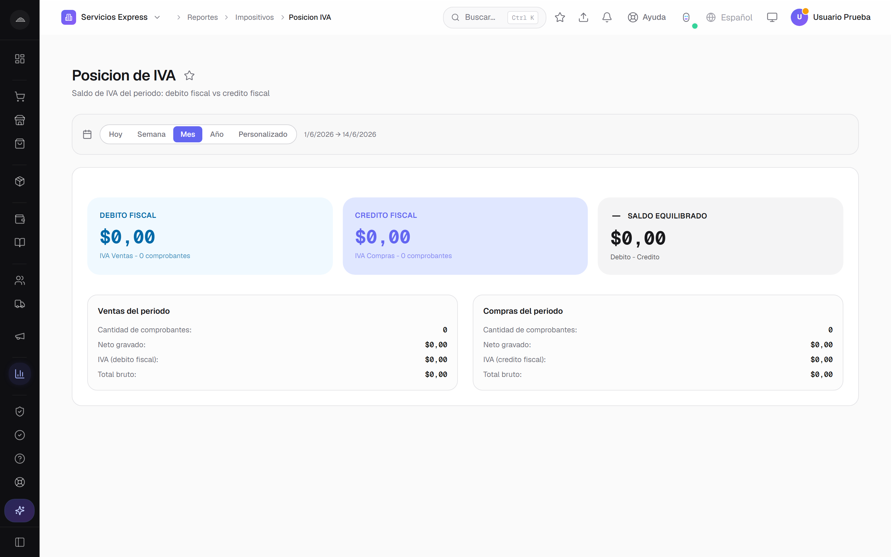 Resumen de IVA Simple del período en Abakool con totales listos para presentar